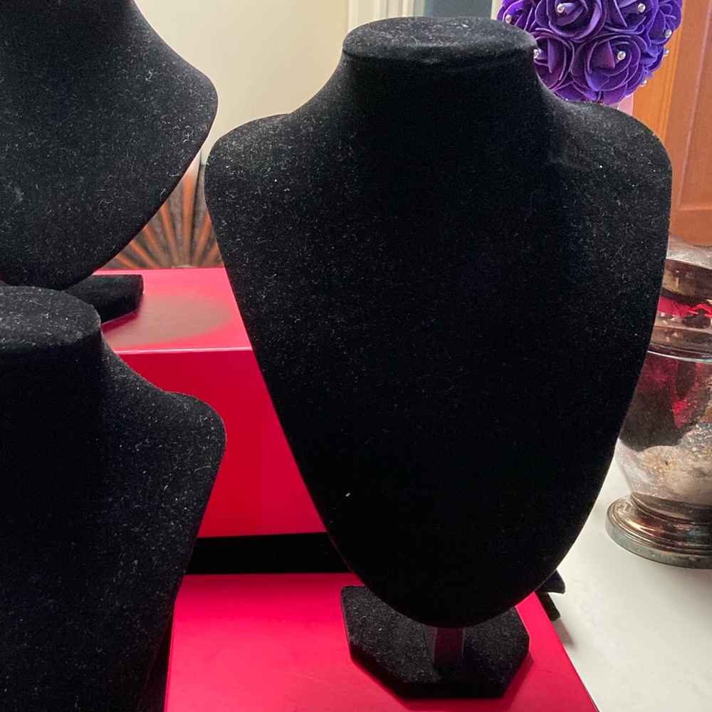 11” high black faux velvet necklace stand